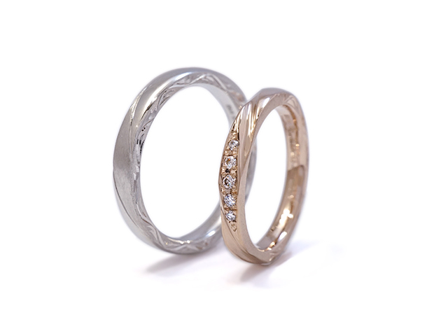 Y様 (桜G/WG ダイヤと側面彫刻の結婚指輪)