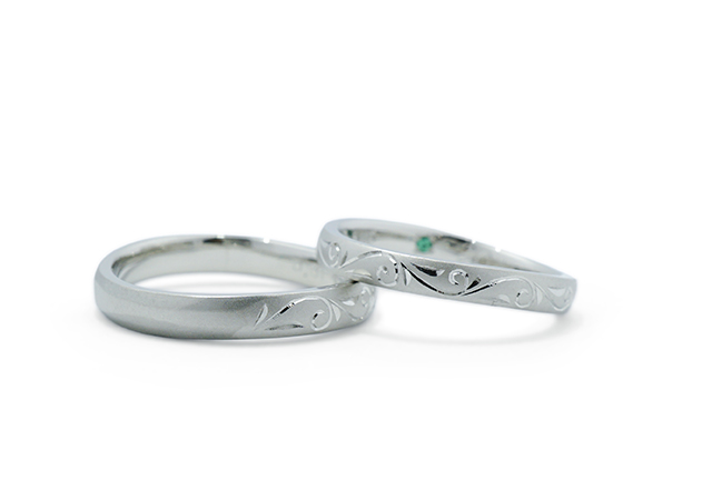 N様 (Pt 凹凸と彫刻の結婚指輪)