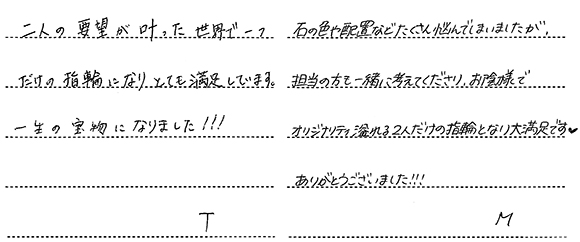 K様 (桜G/Pt ストーンに願いを込めた彫刻結婚指輪)