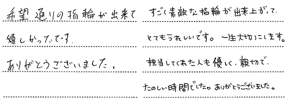 I様 (Pt/シャンパンG ダイヤとミル打ちの結婚指輪)