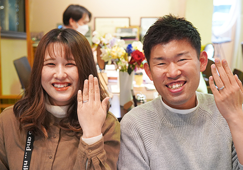 K様 (Pt 彫刻&ダイヤ&和紙の結婚指輪)