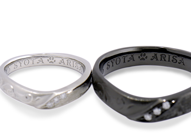 S＆A様 (Pt 和紙とダイヤと彫刻の結婚指輪)