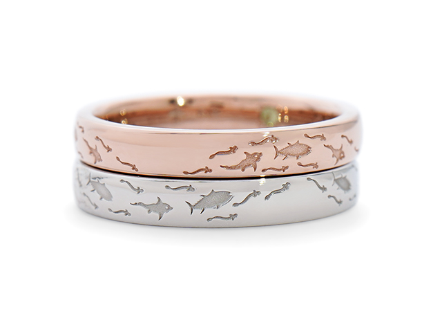 K様 (桜G/プラチナ 魚群を描いた結婚指輪)