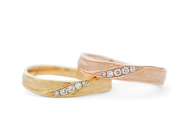W様K様 (ピンクゴールド/イエローゴールド 和紙テクスチャーとダイヤモンドの結婚指輪（パートナーシップリング）)