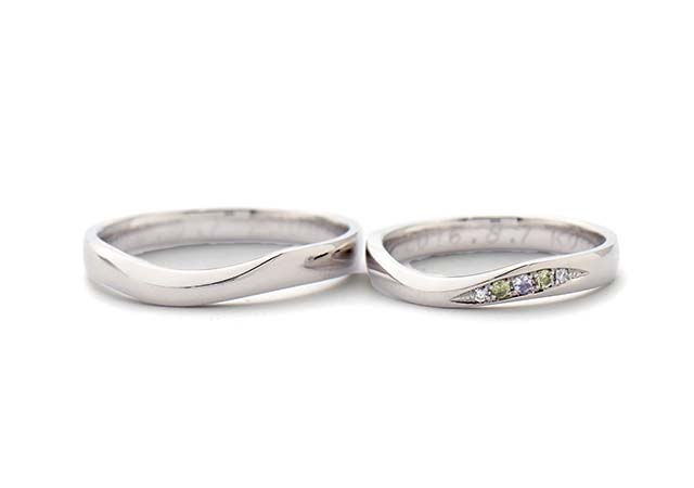 プラチナ製結婚指輪に5石の誕生石を追加加工