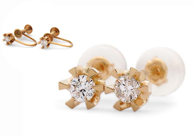 A様 (K18 ダイアモンドイヤリングをピアスへリフォーム)