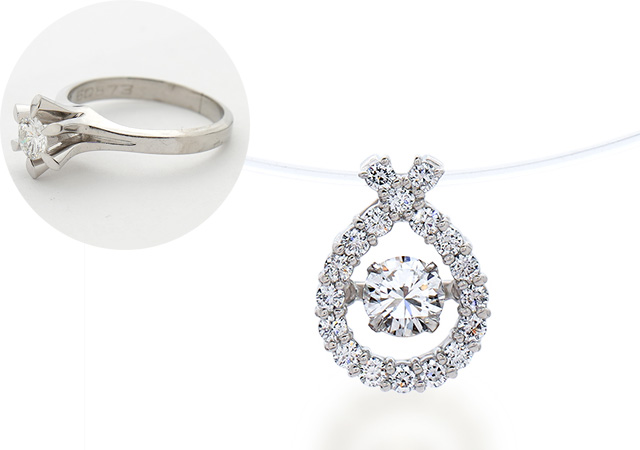 I様 (プラチナ 立て爪婚約指輪をダンシングストーンペンダントへリフォーム)