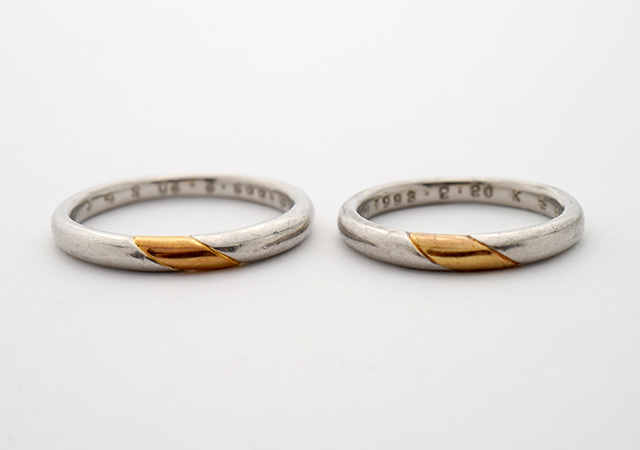 M様 (プラチナ/K18 2本の結婚指輪を一本にリフォーム)