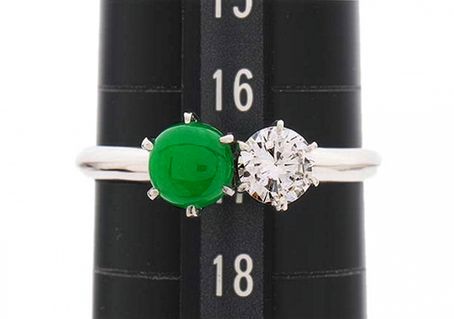 プラチナ製ダイヤ＆ヒスイ指輪のサイズ直し