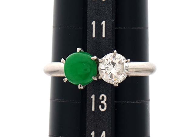 プラチナ製ダイヤ＆ヒスイ指輪のサイズ直し