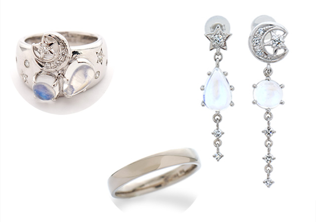 S様 (プラチナ/WG ラブラドライトの指輪から、星と月のピアスにリフォーム)