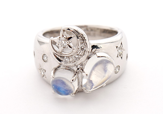 S様 (プラチナ/WG ラブラドライトの指輪から、星と月のピアスにリフォーム)