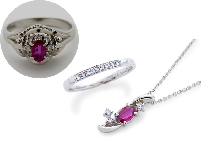 H様 (プラチナ ルビーとダイヤモンドの指輪をネックレスと新しい指輪へリフォーム)