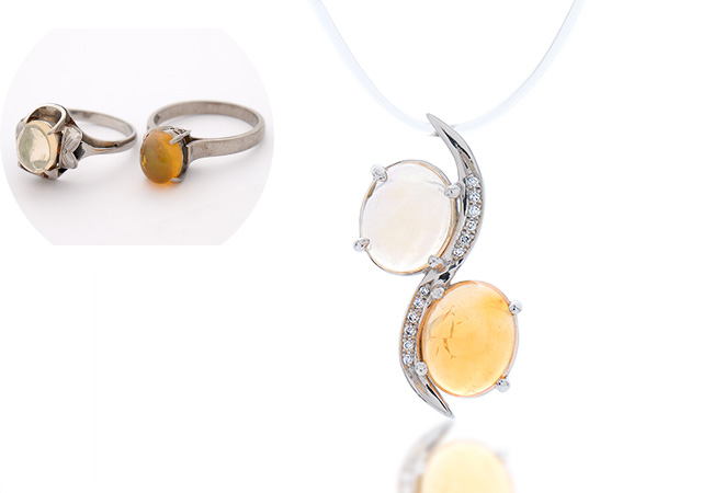 T様 (プラチナ 2本のメキシコオパールの指輪をペンダントにリフォーム)