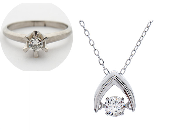 M様 (プラチナ 立て爪ダイヤ婚約指輪を揺れるネックレスへリフォーム)