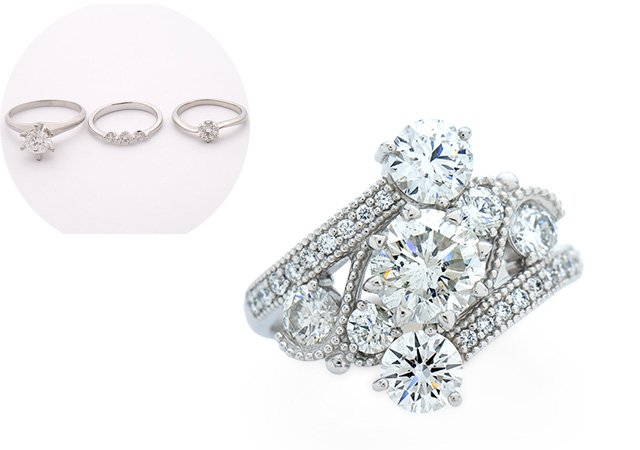 M様 (プラチナ 婚約指輪など3本のダイアモンドリングを1本のリングにリフォーム)