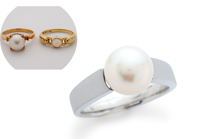T様 (K18 指輪2本を1本の真珠指輪にリフォーム)