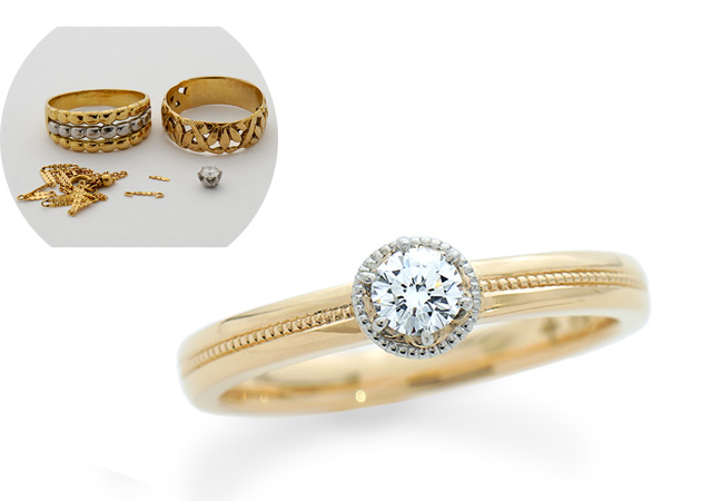 I様 (K18 古いジュエリーパーツをダイヤの指輪にリフォーム)